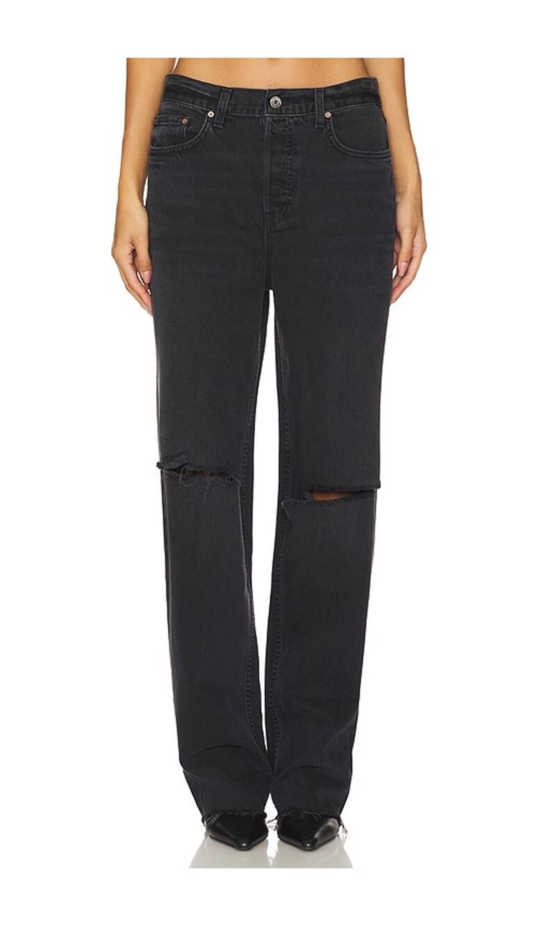 Grlfrnd Distressed Black Bella Boyfriend Denim Jeans Size 24